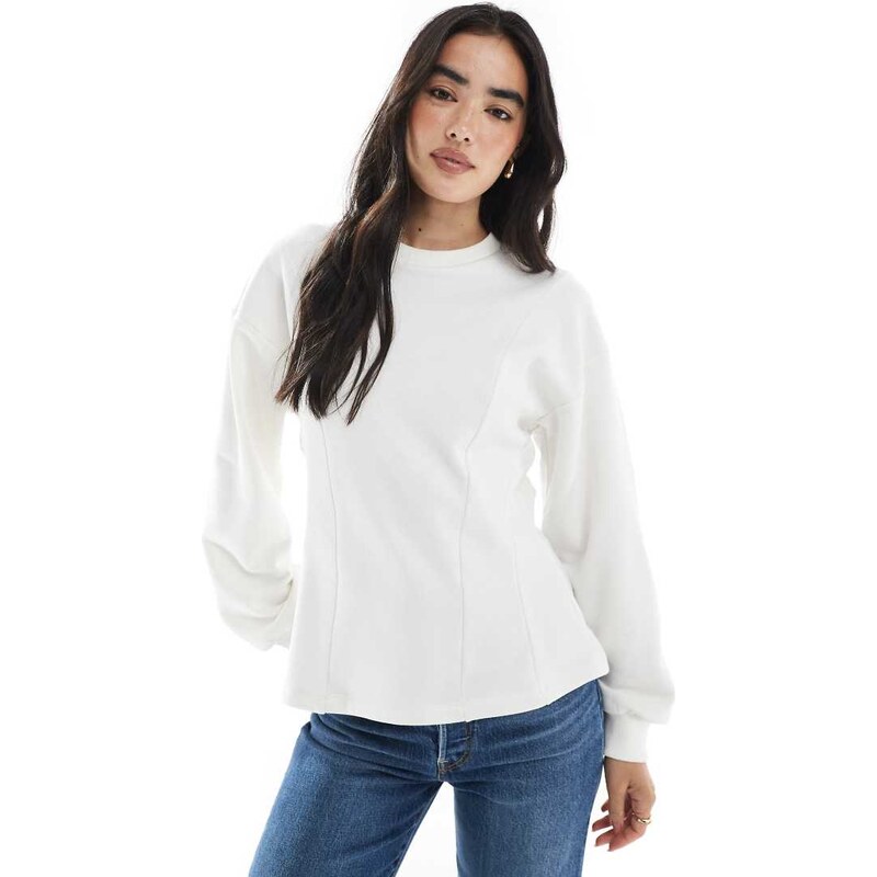 Miss Selfridge cinched seam detail sweatshirt in ecru-White 108123208
