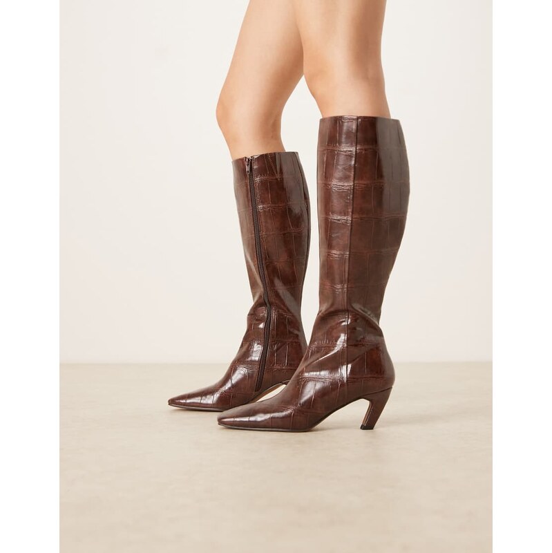 ASOS DESIGN Colette chisel toe knee boots in brown croc