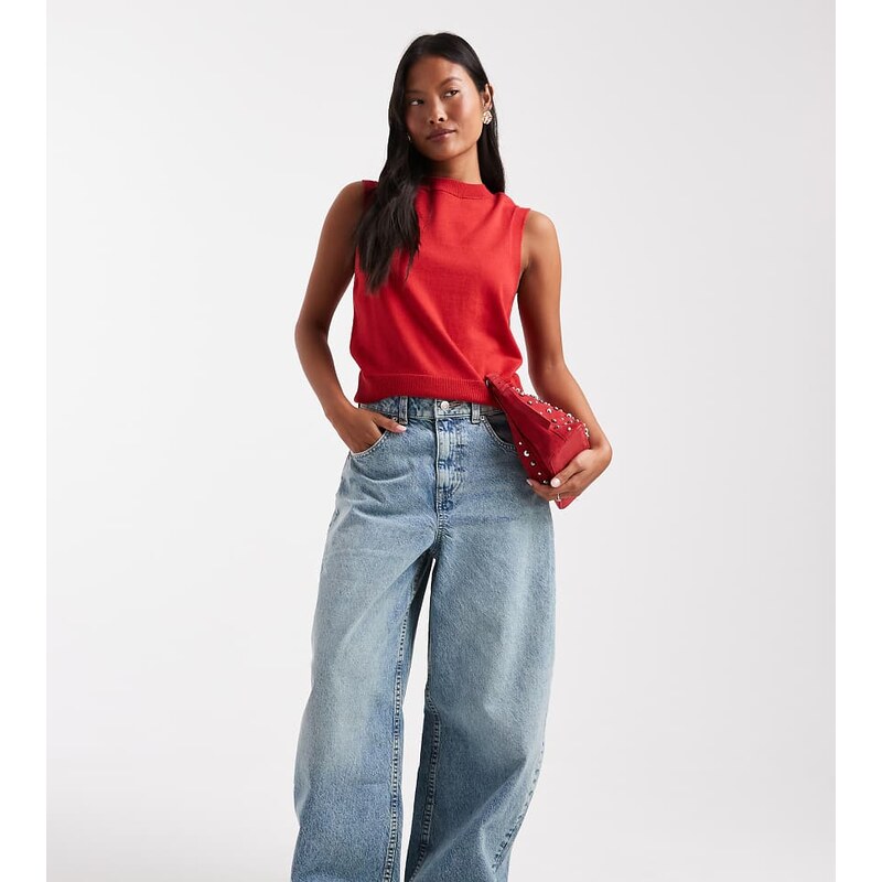 ASOS Petite ASOS DESIGN Petite high wasited barrel jean in pale 112747617