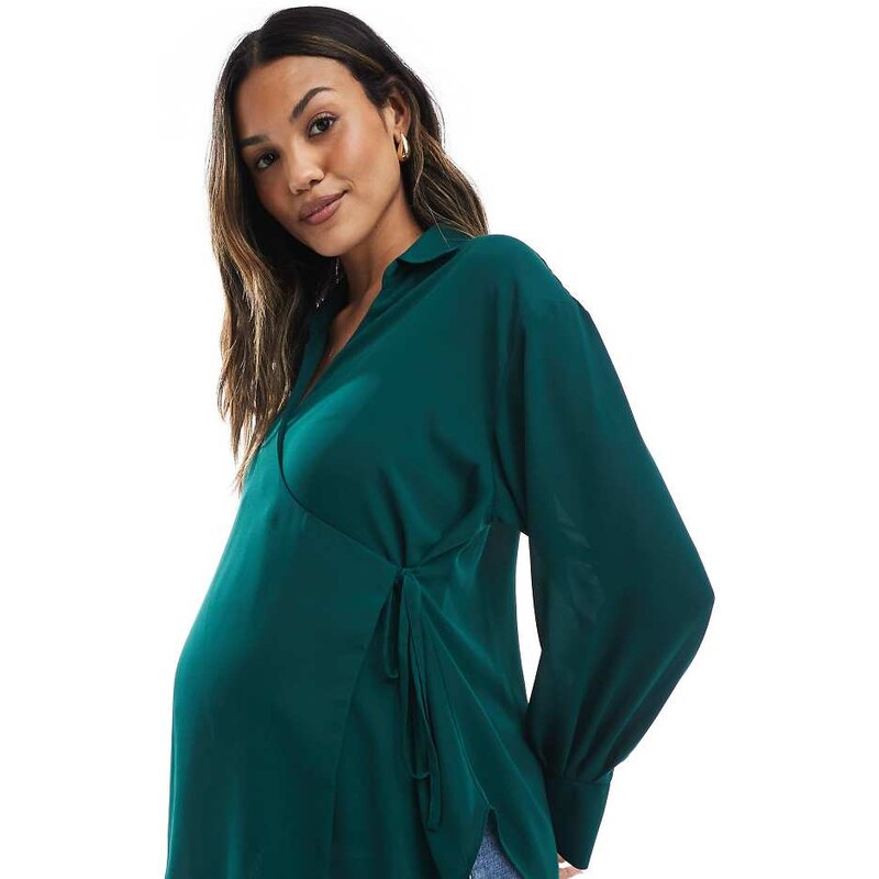 ASOS Maternity ASOS DESIGN Maternity wrap soft shirt in olive