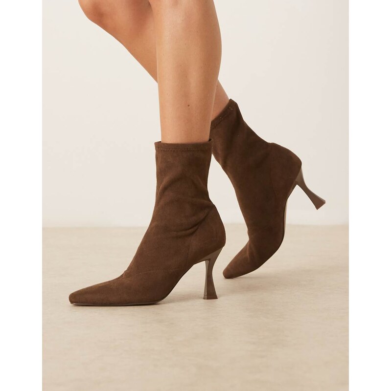 ASOS DESIGN Reagan chisel toe sock boots in chocolate suedette