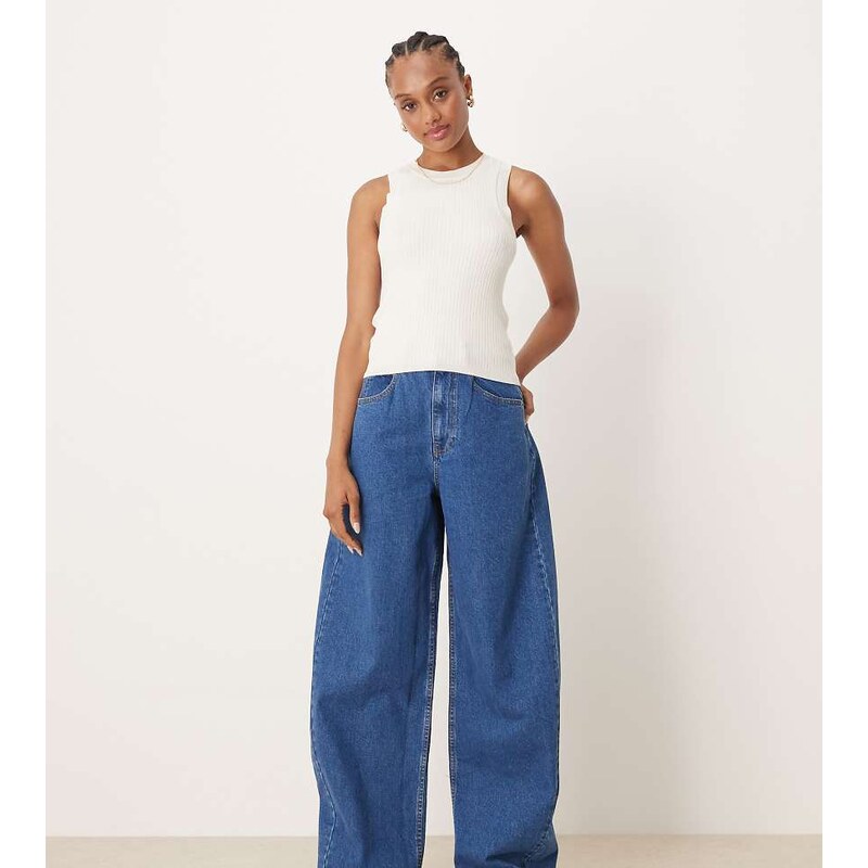 ASOS Tall ASOS DESIGN Tall high waisted barrel leg jeans in clean mid 115514064