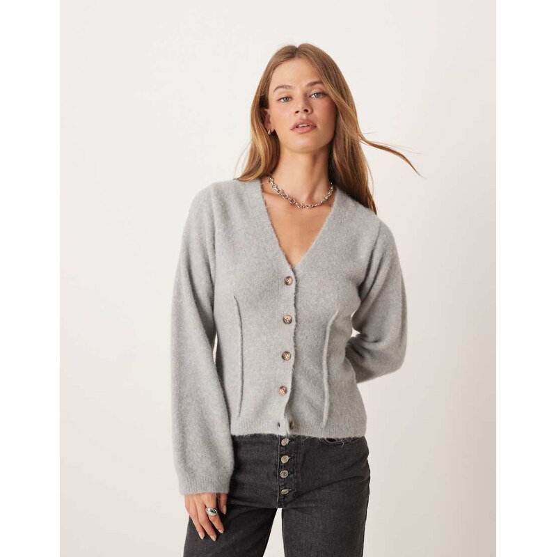 ASOS DESIGN cardigan with exposed waist seams with wool in grey-White 108129047