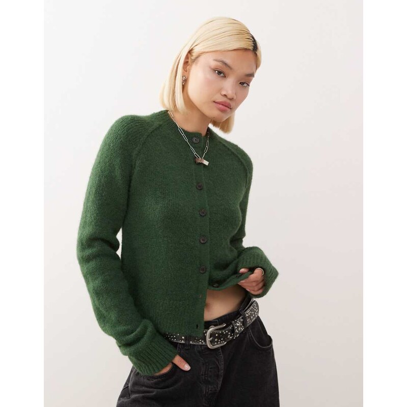Weekday wool blend fitted cardigan in dark green melange 108143585