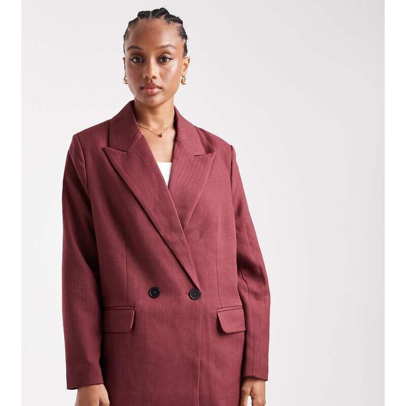 Vero Moda Tall tailored herringbone co-ord blazer in burgundy 114979104