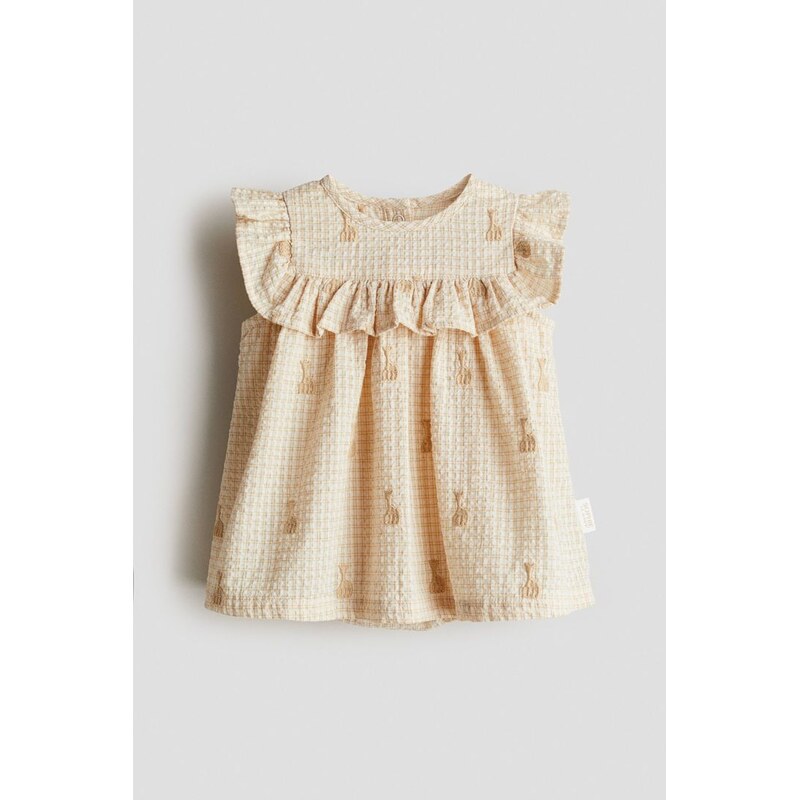 H&M - Šaty z tkaniny seersuckers vyšívanými detaily - béžová 108128689