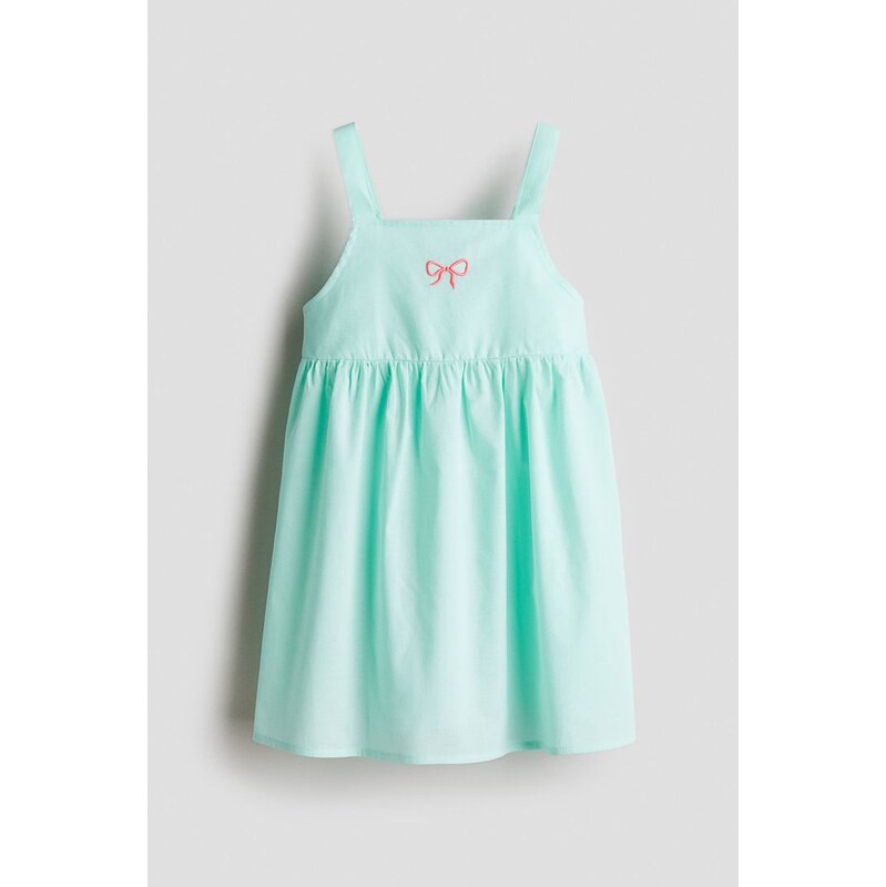 H&M - Bavlněné šaty - Tyrkysová/Mašle