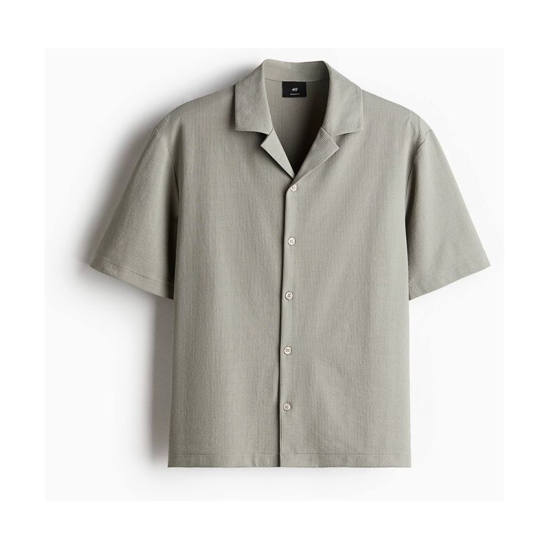 H&M - Žebrovaná košile resort Regular Fit - Šalvějově Zelená