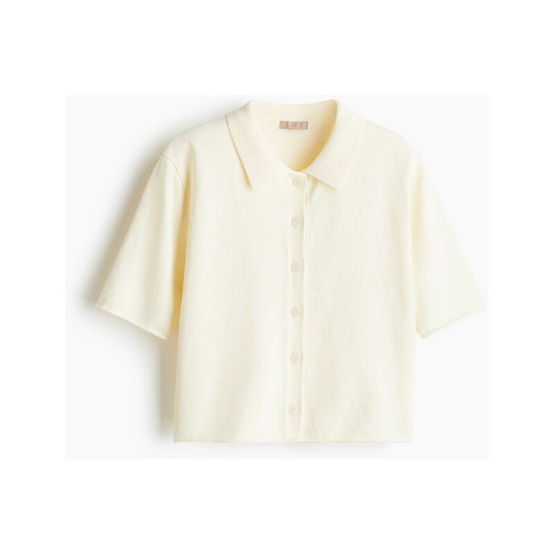 H&M - Propínací svetřík z jemného úpletu - Krémová
