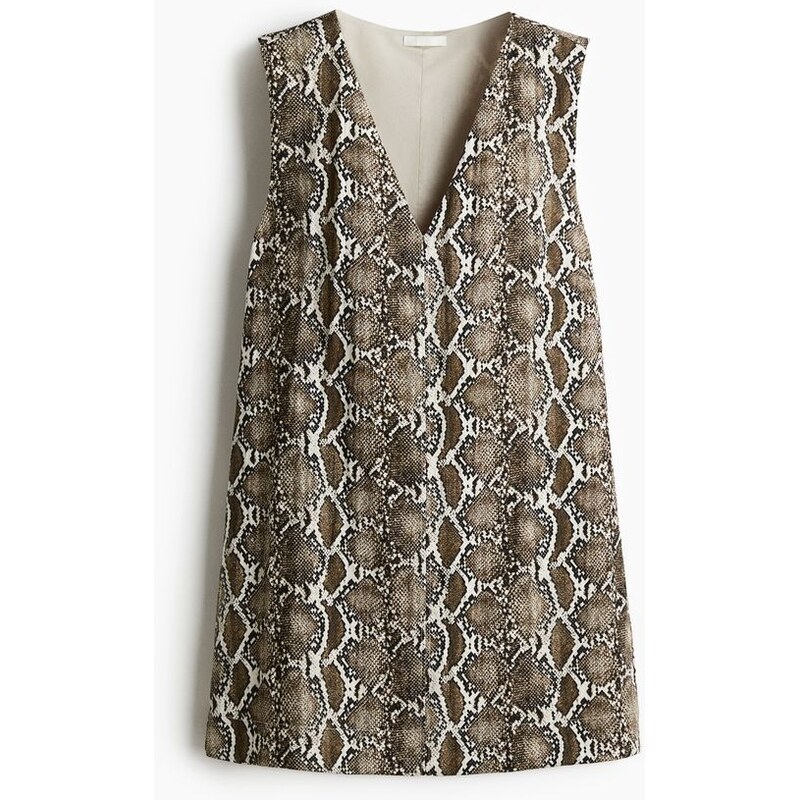 H&M - Minišaty shift dress - Tmavě Béžová/Vzor Hadí Kůže