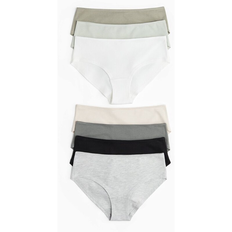 H&M - Kalhotky hipster 7 kusů - Khaki Zelená/Světle Béžová