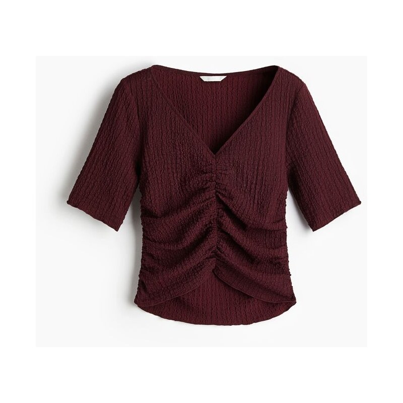 H&M - Textured draped top - Vínová