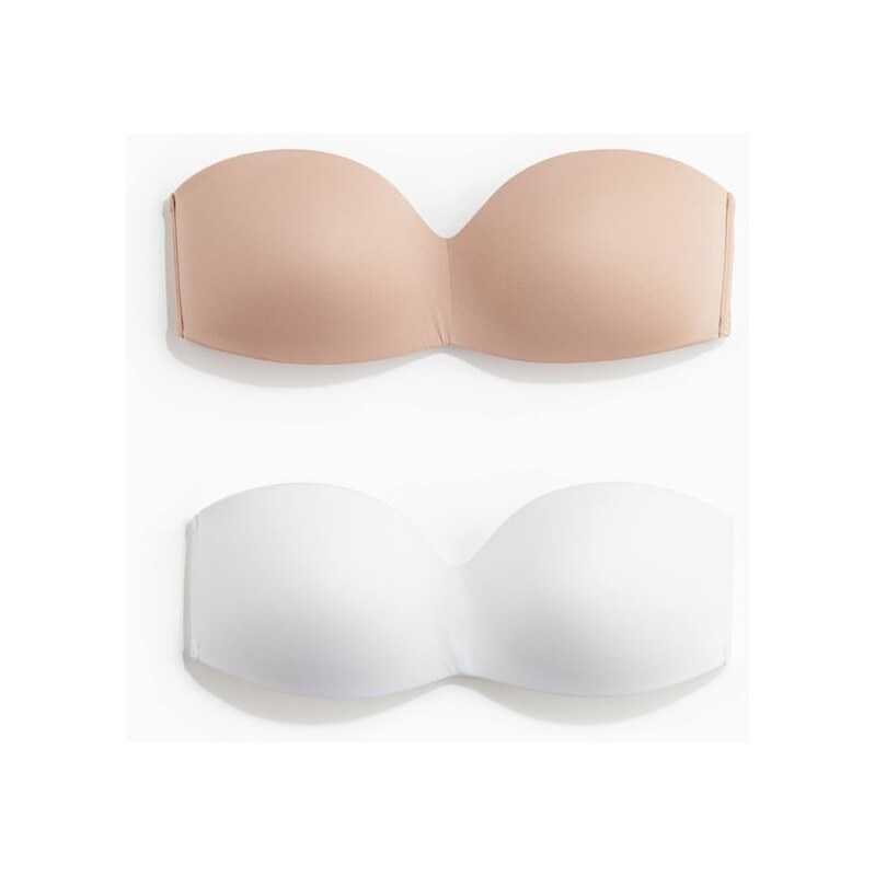 H&M - Vyztužená podprsenka bandeau z mikrovlákna 2 kusy - Bílá