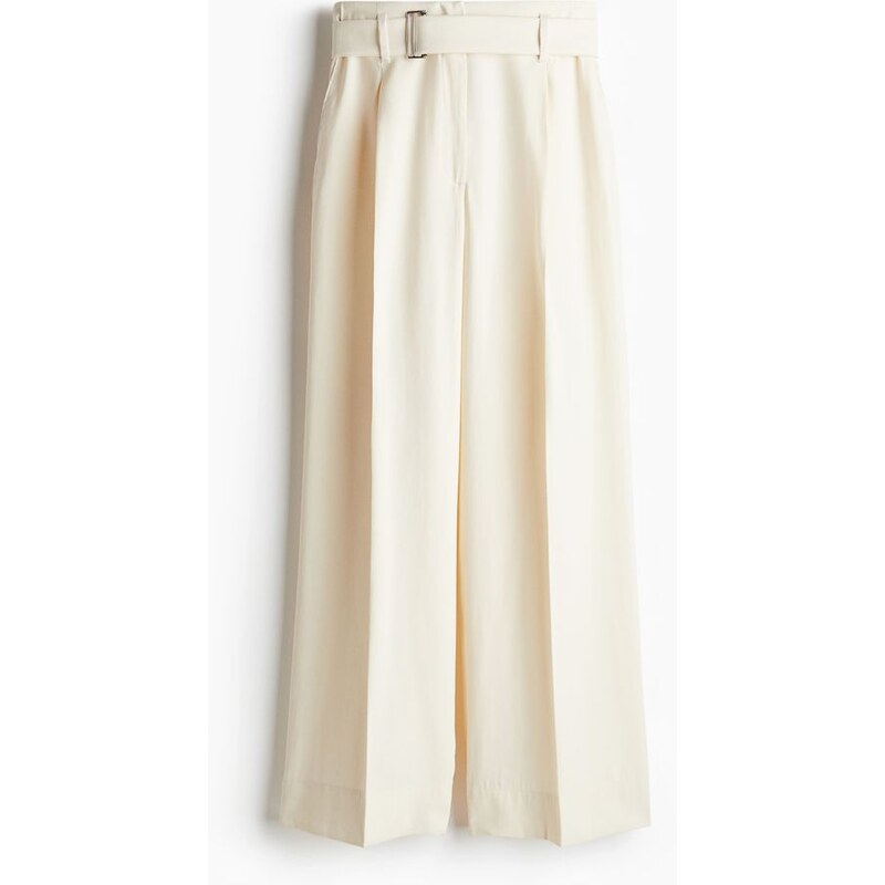 H&M - Široké kalhotys páskem - bílá 108132941