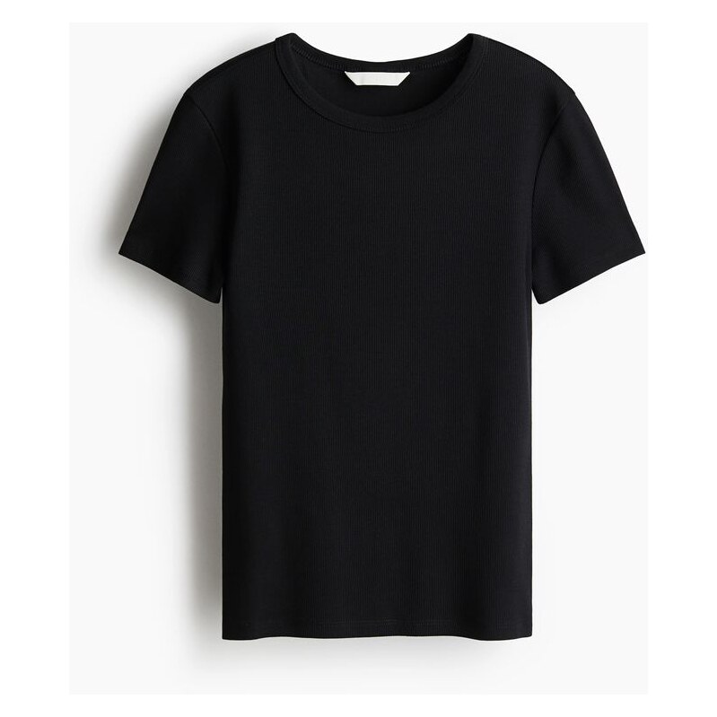 H&M - Žebrované tričko - černá 108133023