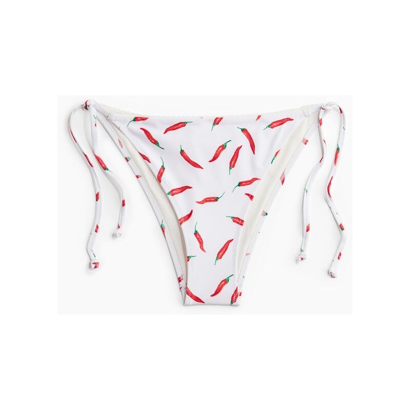 H&M - Zavazovací bikinové kalhotky tanga - Bílá/Chilli Papričky