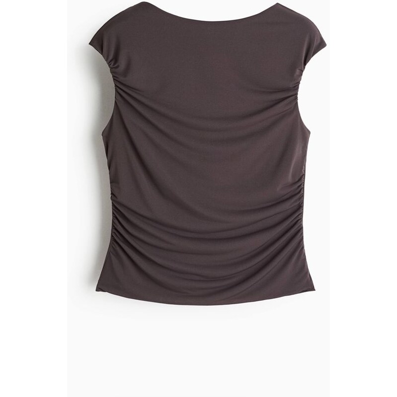 H&M - Řasený tops křidélkovými rukávy - Tmavě Šedá