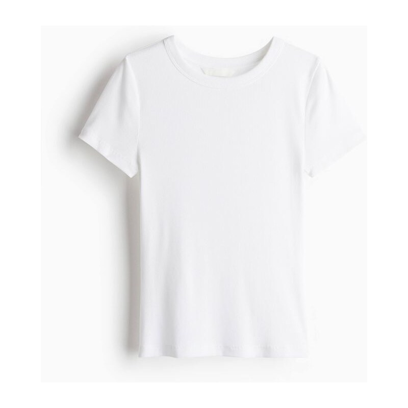 H&M - Žebrované tričko z modalové směsi - bílá 108133282