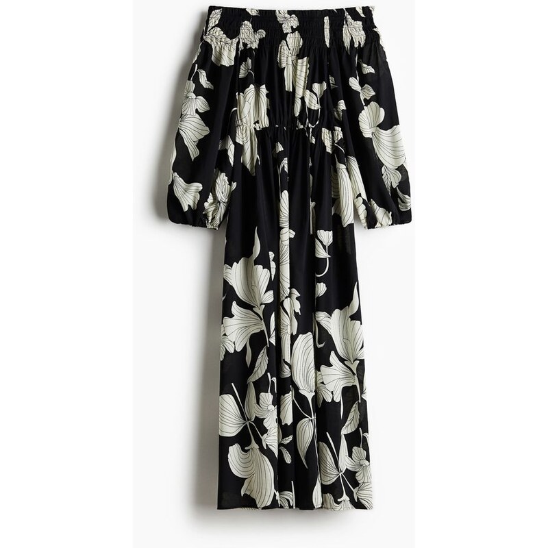 H&M - Šatys žabkováním odhalující ramena - Černá/Bílé Květy