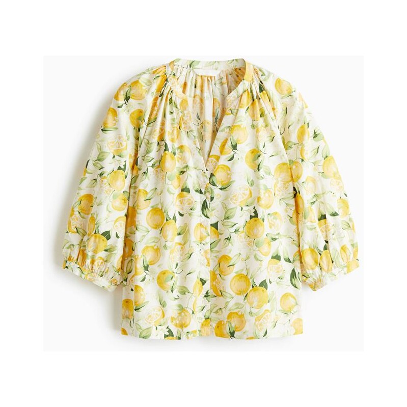 H&M - Popelínová halenkas balonovým rukávem - žlutá 108133377