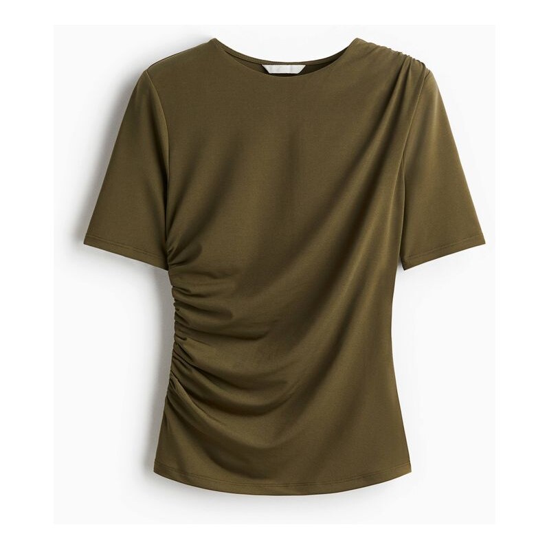 H&M - Řasený top - Tmavě Zelená Khaki