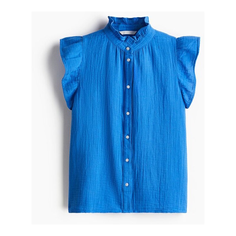 H&M - Mušelínová halenkas volánkovými rukávy - modrá 108133519
