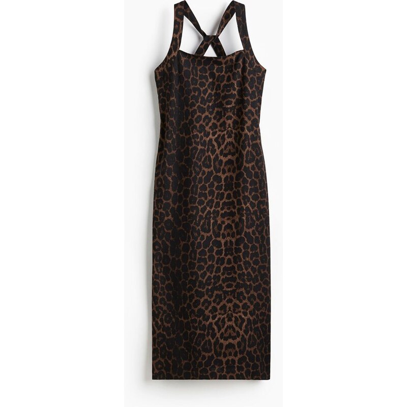 H&M - Šaty z lněné směsi - Hnědá/Leopardí Potisk