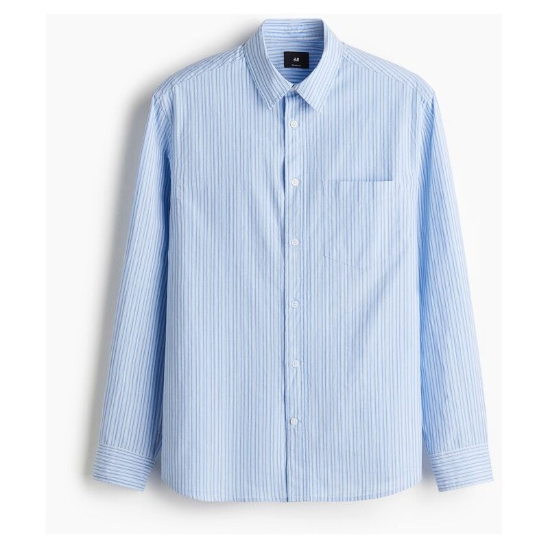 H&M - Popelínová košile Loose Fit - Bleděmodrá/Proužky