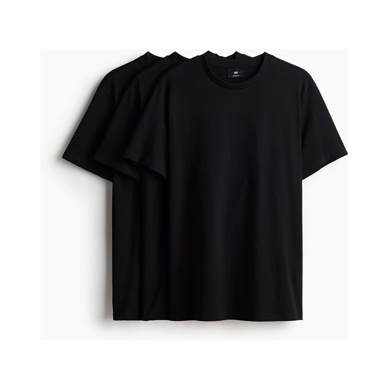 H&M - Tričko Regular Fit 3 kusy - Černá