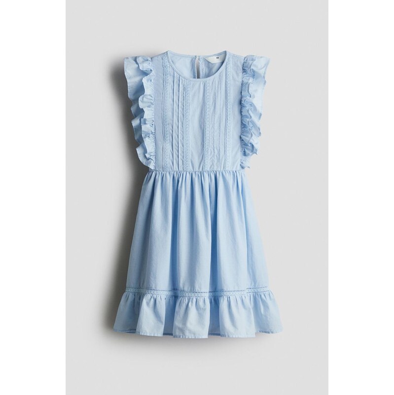 H&M - Bavlněné šatys volánky - Světlý Denim Blue