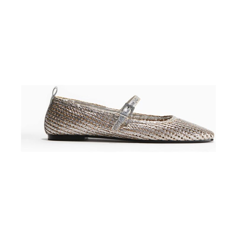 H&M - Slaměné balerínky Mary Jane - stříbrná 108133627