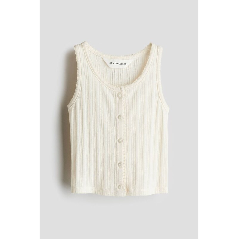 H&M - Tílko z ažurového žerzeje - Krémová