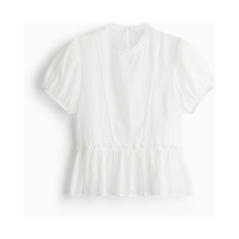 H&M - Halenka peplums krajkovými vsadkami - White