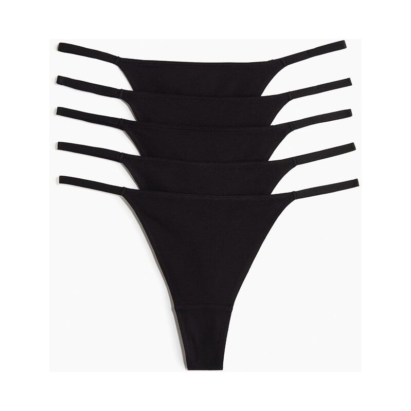 H&M - Kalhotky thong 5 kusů - Černá