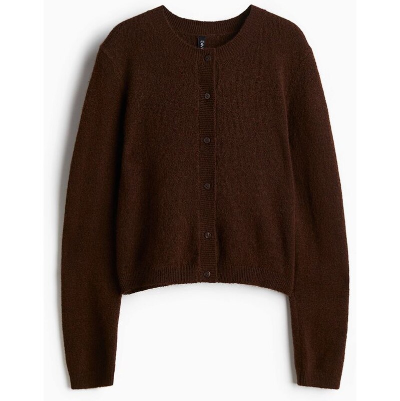 H&M - Propínací svetr z jemného úpletu - Tmavě Hnědá