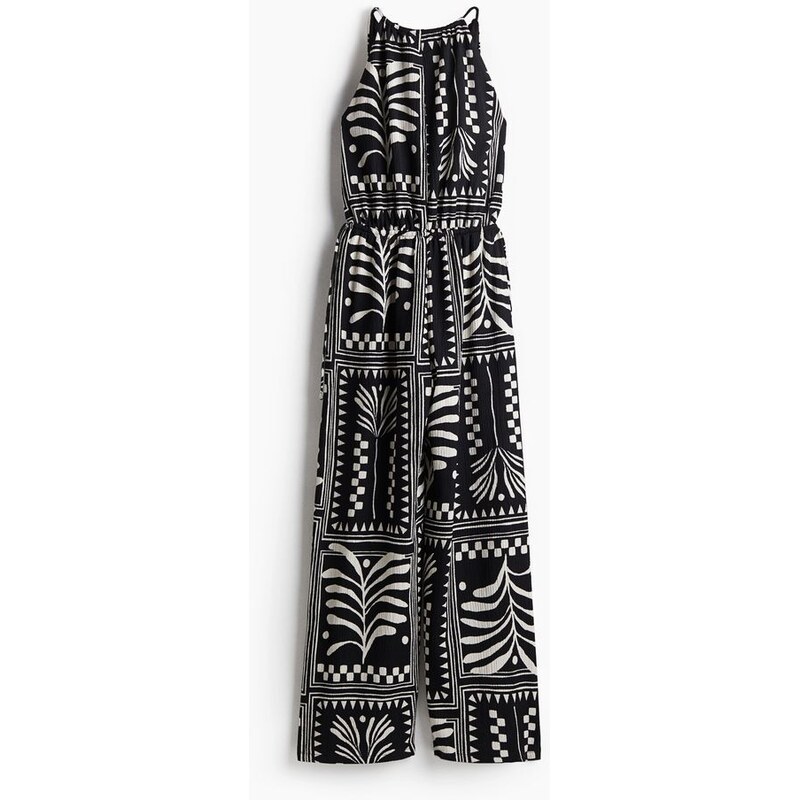 H&M - Overal z žerzejes texturou - Černá/Krémový Vzor