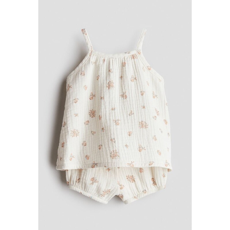 H&M - Dvoudílná souprava z bavlněného mušelínu - Krémová/Květiny