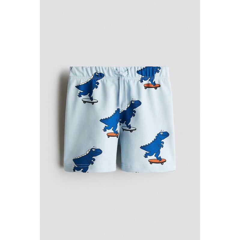 H&M - Teplákové šortkys potiskem - Bleděmodrá/Dinosauři