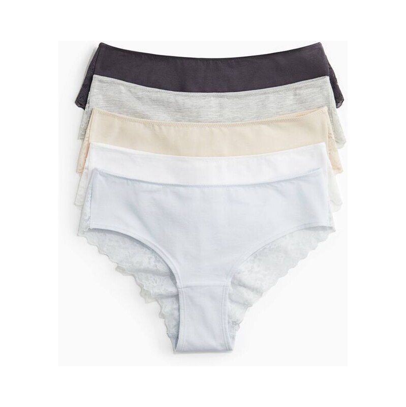 H&M - Kalhotky hipster 5 kusů - Bleděmodrá/Bílá/Krémová