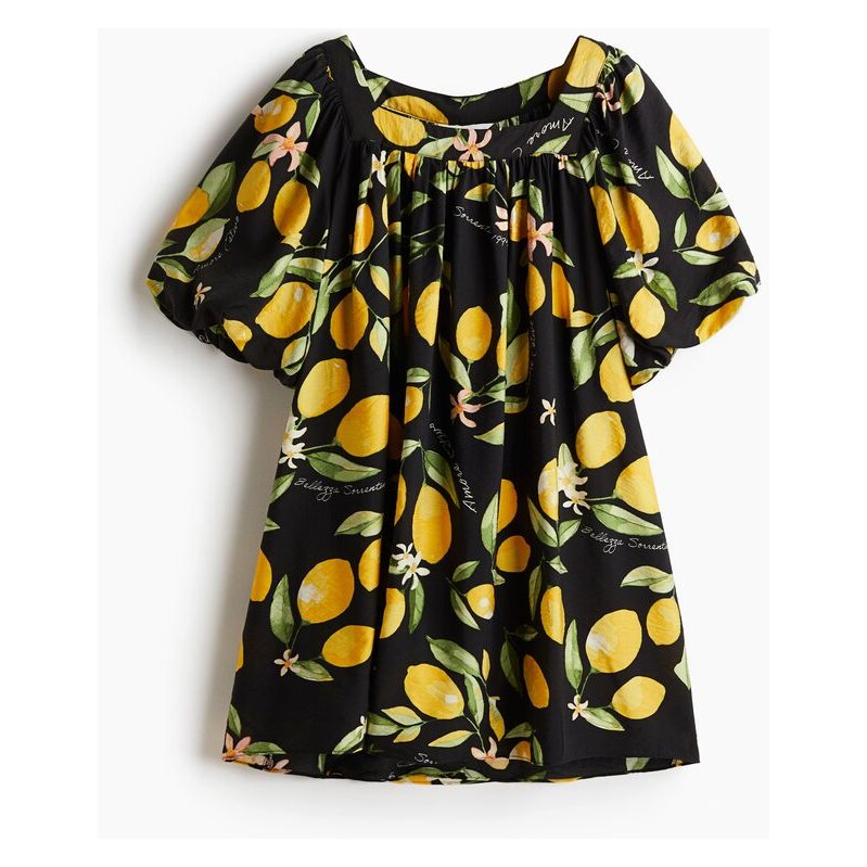 H&M - Tunikové šatys balonovým rukávem - Černá/Citrony