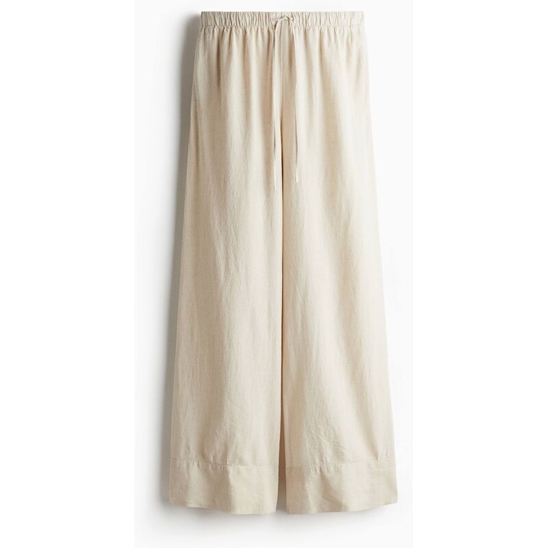 H&M - Široké kalhoty z lněné směsi - béžová 108134174