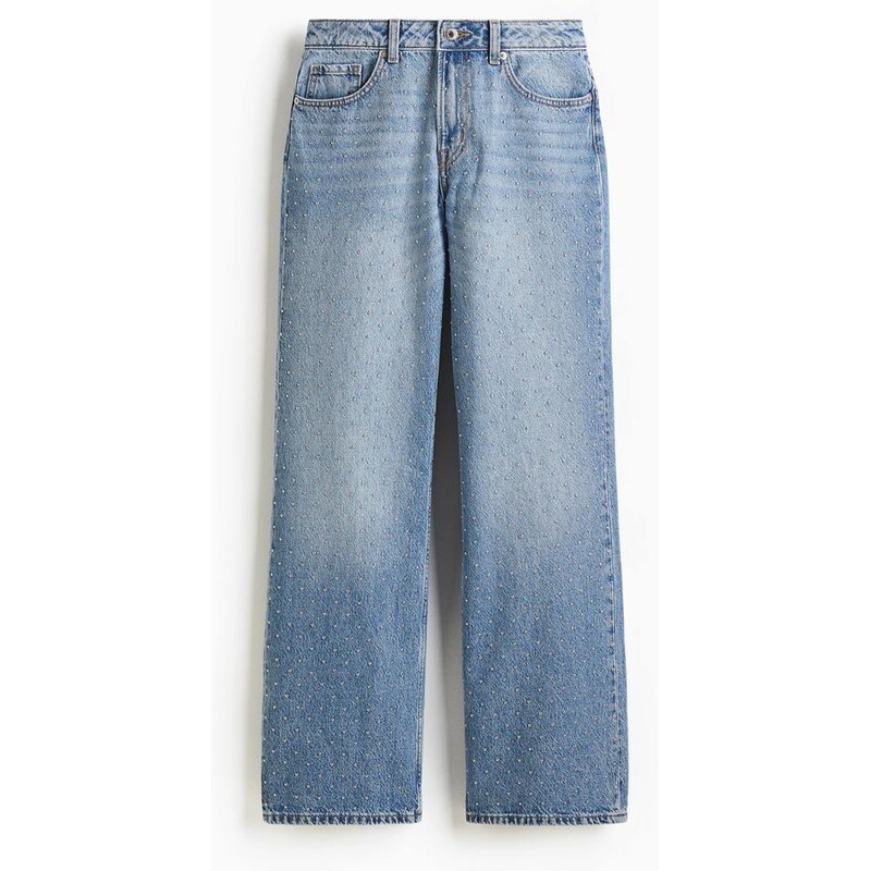 H&M - Džínys cvočky Wide High - modrá 108134342