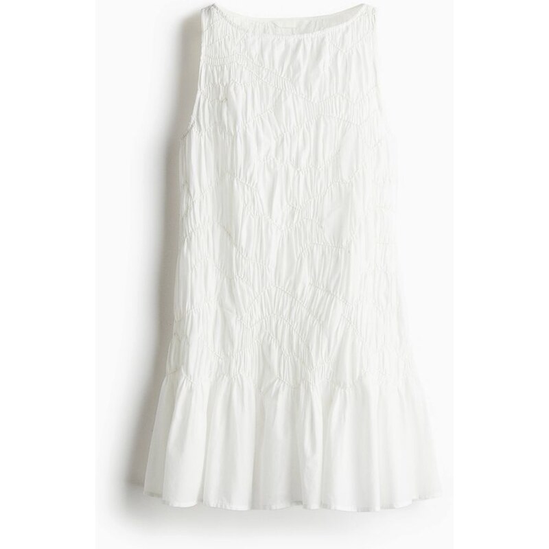 H&M - Řasené bavlněné šaty - Bílá