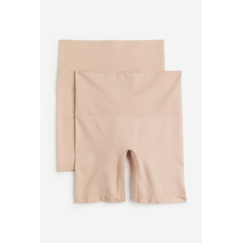 H&M - Bezešvé spodní šortky bikers Medium Shape 2 kusy - Béžová