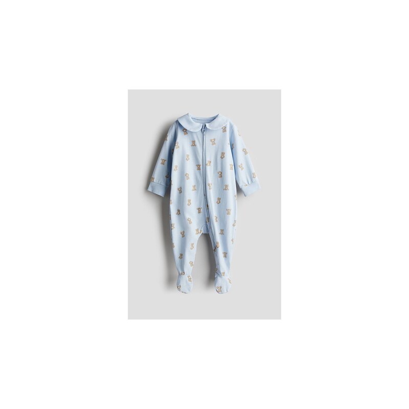 H&M - Pyžamový overals límečkem - Bleděmodrá/Medvídci