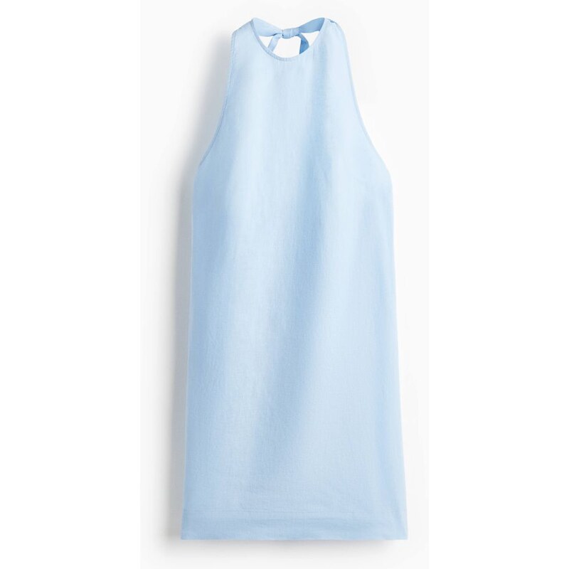 H&M - Šaty halterneck z lněné směsi - Bleděmodrá