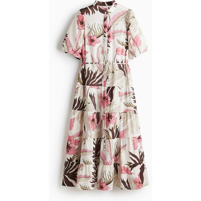 H&M - Dlouhé bavlněné šaty - Bílá/Květiny