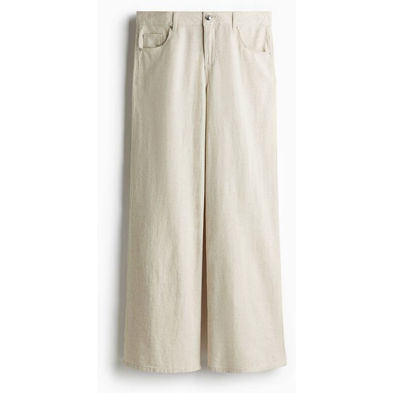 H&M - Široké kalhoty z lněné směsi - béžová 108134694