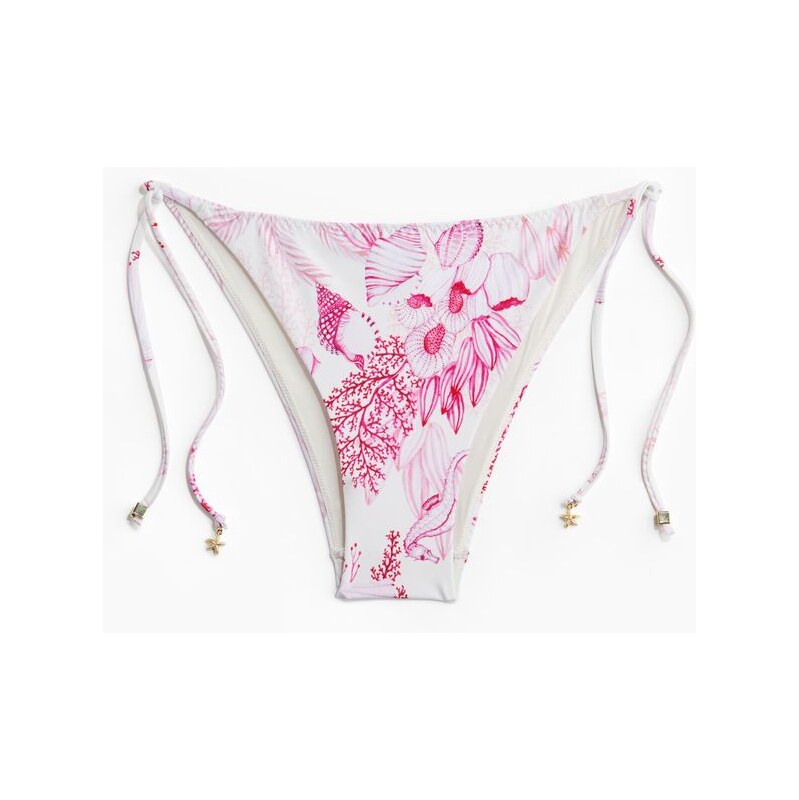 H&M - Zavazovací bikinové kalhotky tanga - Bílá/Růžový Vzor