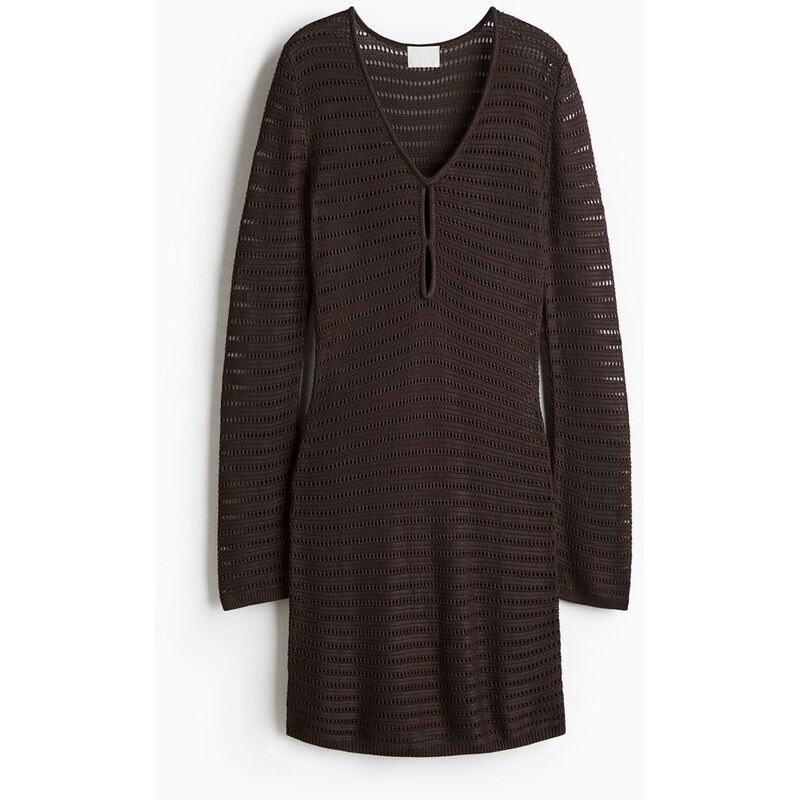 H&M - Šaty z ažurového úpletu - Tmavě Hnědá